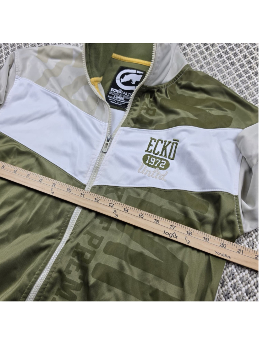Vintage Ecko Unltd Track Jacket Full Zip Olive Green White Y2K Mens Large - Picture 8 of 10